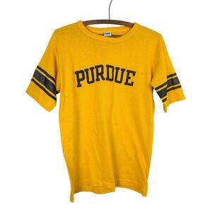 Vintage 60s Champion Purdue University TShirt‎ Yellow Blue Bar XL Single Stitch